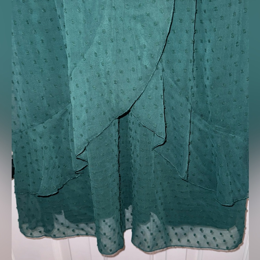 BTFBM Women Elegant Faux Wrap V-Neck
High Waist Green Dress With Swiss Dot 2XL - Picture 6 of 14